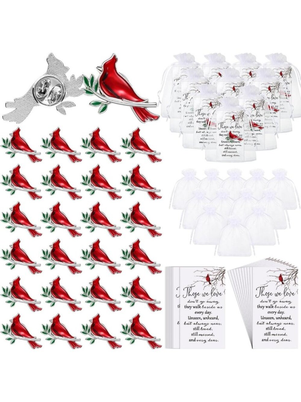 240 Pcs Cardinal Pins - Bulk Gift for Funerals, Memorial Cards, Classic